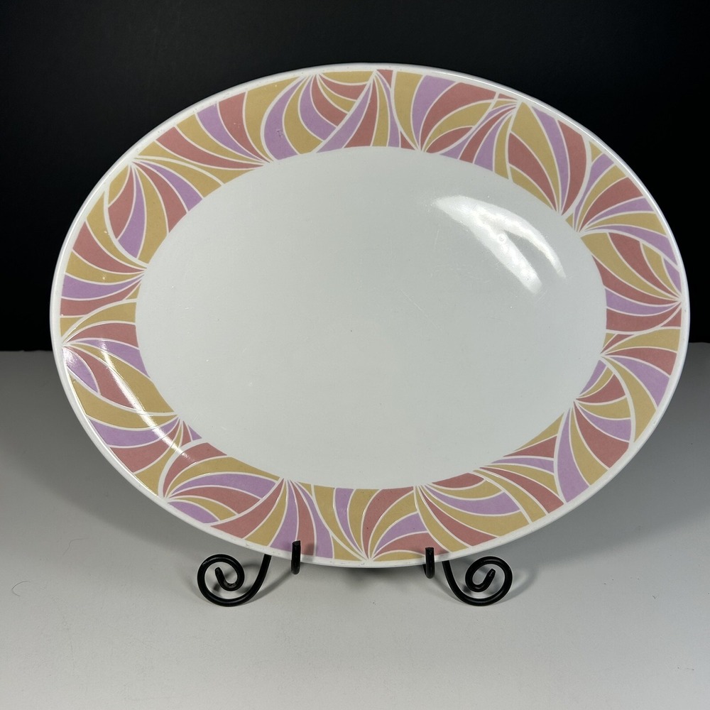 Franciscan White Stone Retro Pink Pattern Made in England 12" Oval Platter